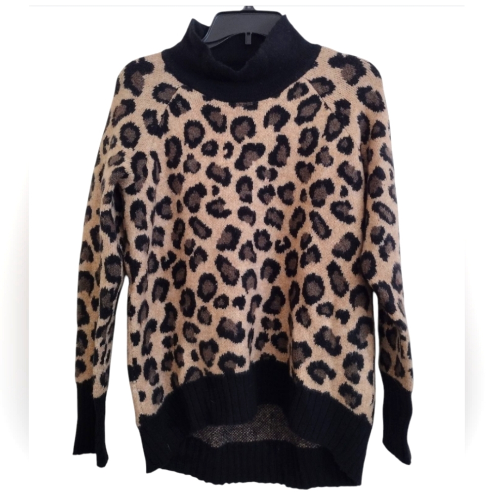 Cynthia Rowley Leopard Print Wool Blend Turtleneck Sweater Size Medium